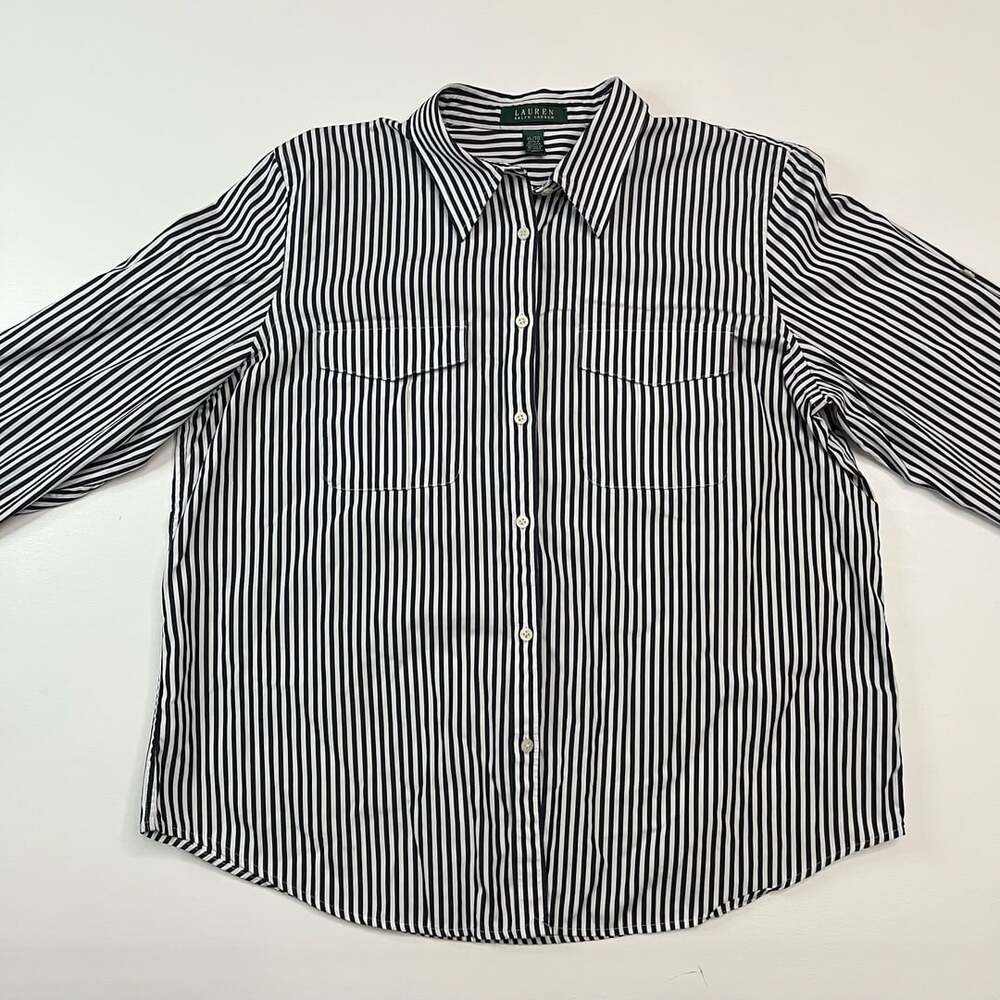Lauren Ralph Lauren black & white striped long sleeve button down shirt. Size XL